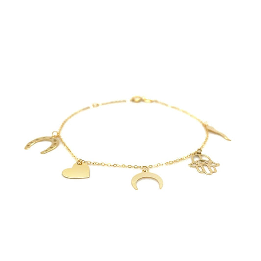 14k Yellow Gold 7 inch Bracelet with Polished Charms | Richard Cannon Jewelry