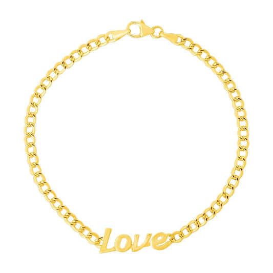 14k Yellow Gold 7 inch Curb Chain Love Bracelet | Richard Cannon Jewelry