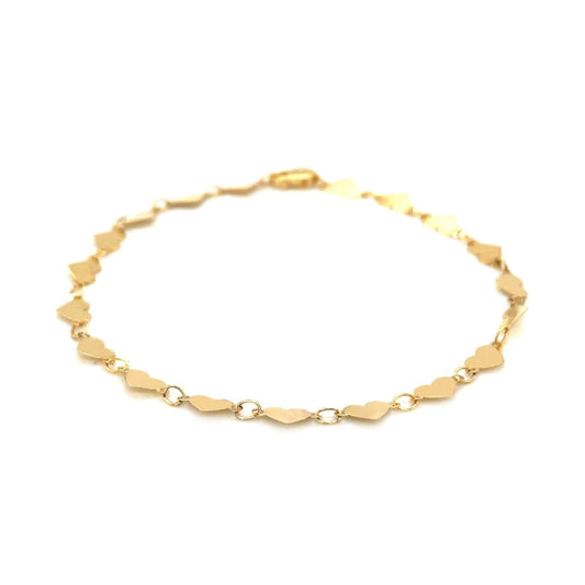14k Yellow Gold 7 inch Mirrored Heart Chain Bracelet | Richard Cannon Jewelry