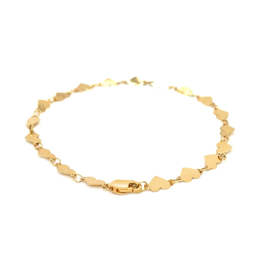 14k Yellow Gold 7 inch Mirrored Heart Chain Bracelet | Richard Cannon Jewelry