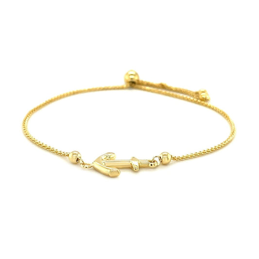 14k Yellow Gold Anchor Design Adjustable Lariat Bracelet | Richard Cannon Jewelry