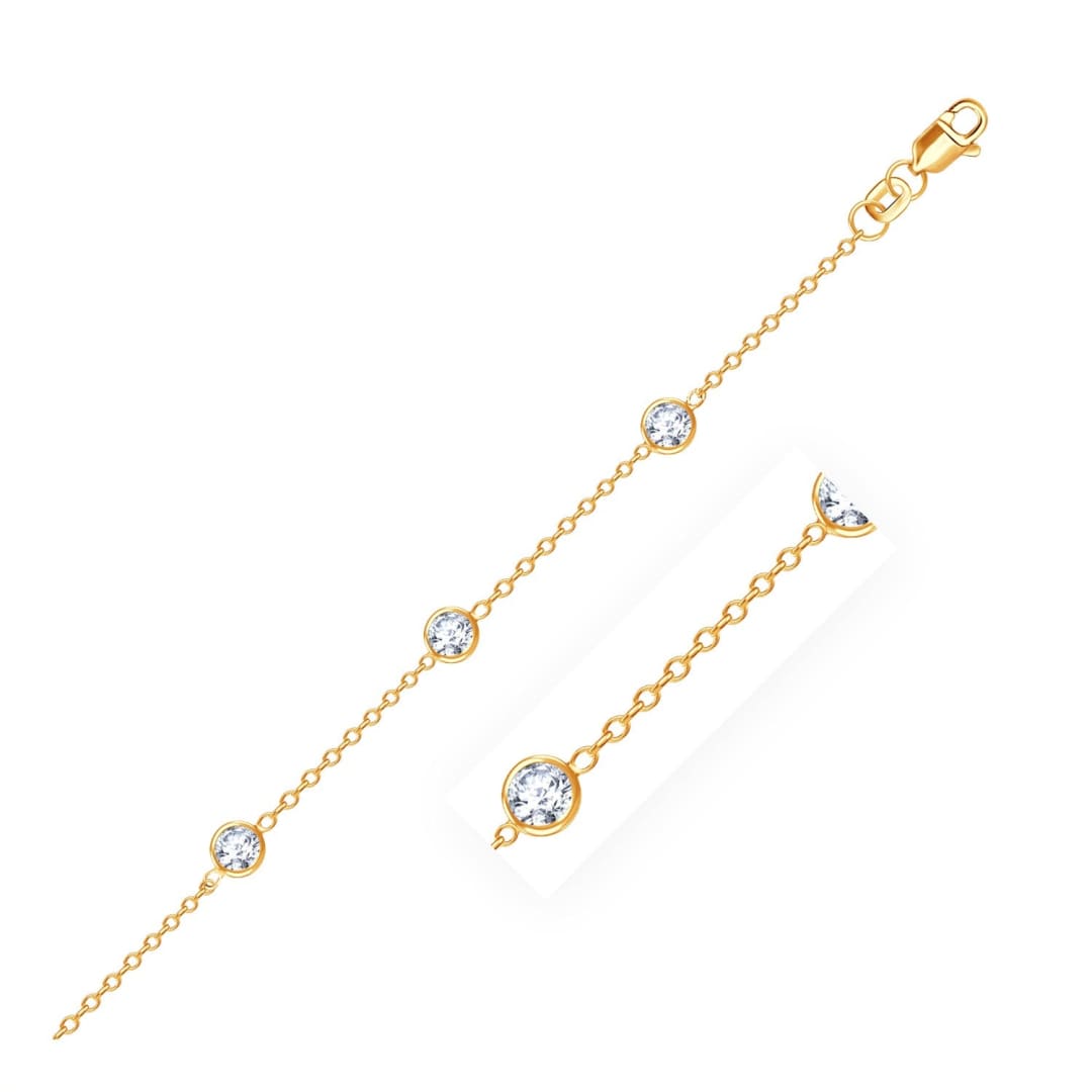14k Yellow Gold Anklet with Round White Cubic Zirconia | Richard Cannon Jewelry