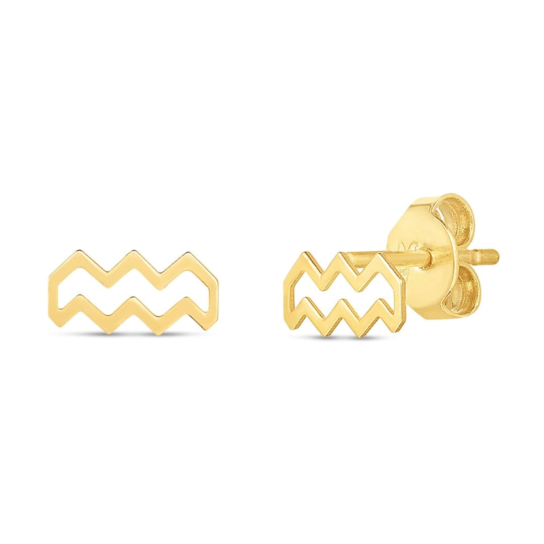 14K Yellow Gold Aquarius Stud Earrings | Richard Cannon Jewelry