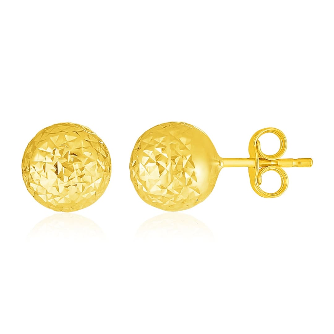 14k Yellow Gold Ball Earrings with Crystal Cut Texture | Richard Cannon Jewelry