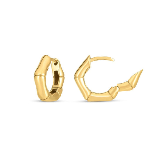 14k Yellow Gold Bamboo Huggie Hoops | Richard Cannon Jewelry