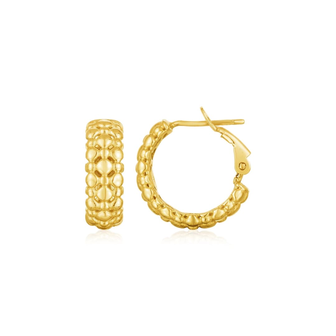 14k Yellow Gold Beaded Puffed Textured Hoop Earrings | Richard Cannon Jewelry
