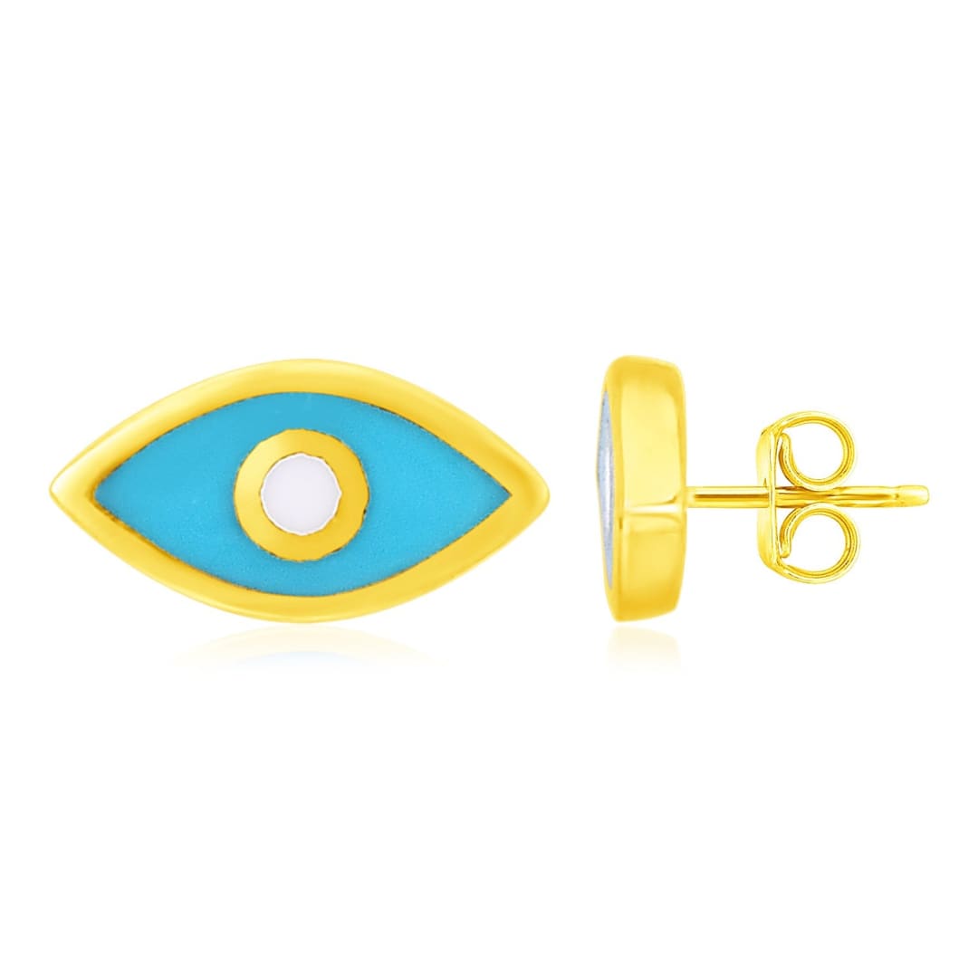 14K Yellow Gold Blue Evil Eye Earrings with Enamel | Richard Cannon Jewelry