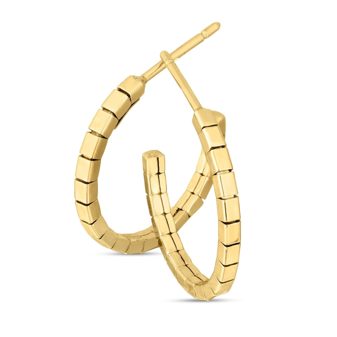 14k Yellow Gold Brick Omega Hoop Earrings | Richard Cannon Jewelry