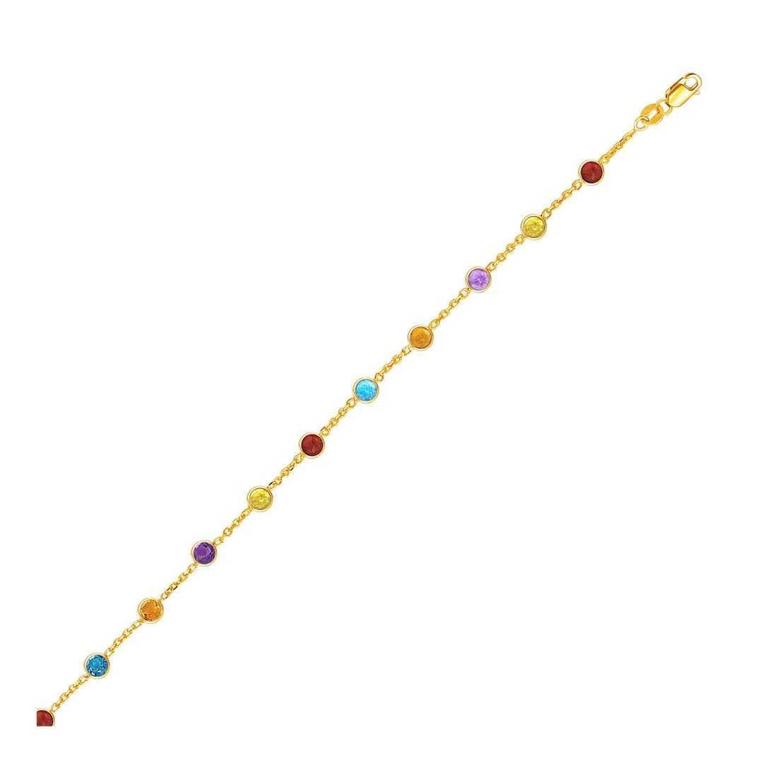 14k Yellow Gold Cable Anklet with Round Multi Tone Stations | Richard Cannon Jewelry