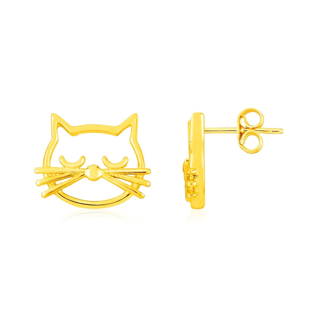 14K Yellow Gold Cat Head Earrings | Richard Cannon Jewelry