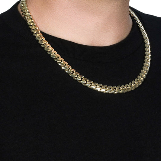 14k Yellow Gold Classic Miami Cuban Solid Chain (10.10 mm) | Richard Cannon Jewelry