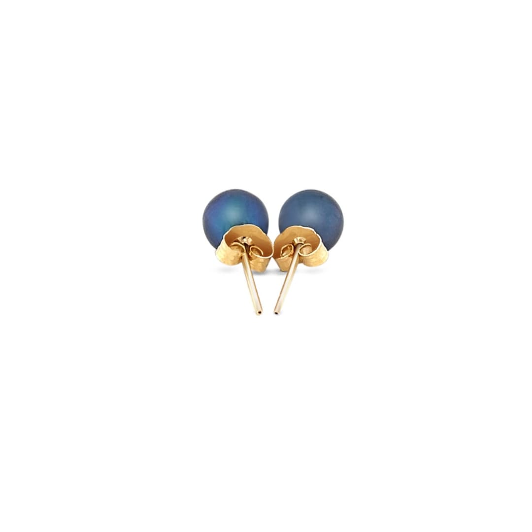 14k Yellow Gold Cultured Black Pearl Stud Earrings (6.0 mm) | Richard Cannon Jewelry