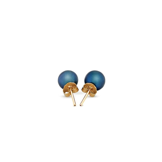 14k Yellow Gold Cultured Black Pearl Stud Earrings (7.0 mm) | Richard Cannon Jewelry