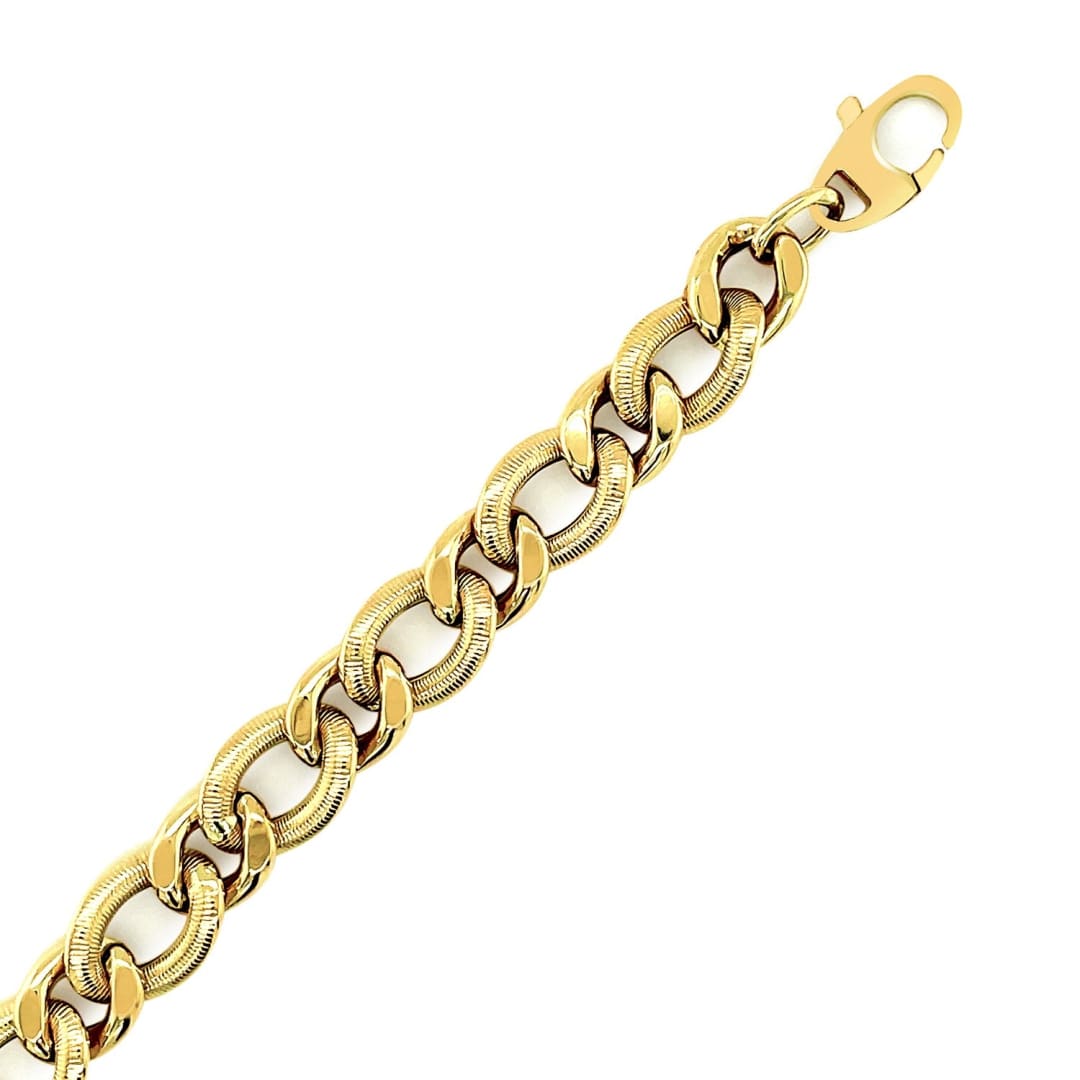 14k Yellow Gold Curb Chain Design with Diamond Cuts Bracelet | Richard Cannon Jewelry