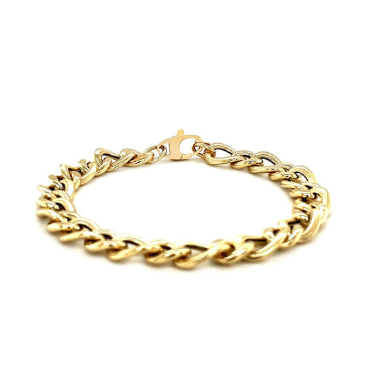 14k Yellow Gold Curb Chain Design with Diamond Cuts Bracelet | Richard Cannon Jewelry