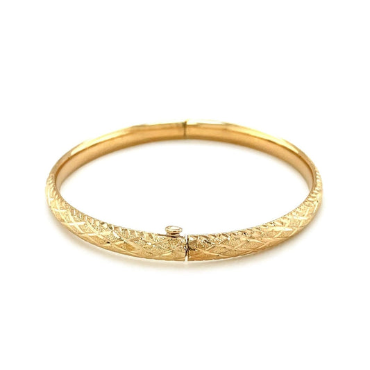 14k Yellow Gold Diamond Cut Design Dome Motif Children’s Bangle | Richard Cannon Jewelry