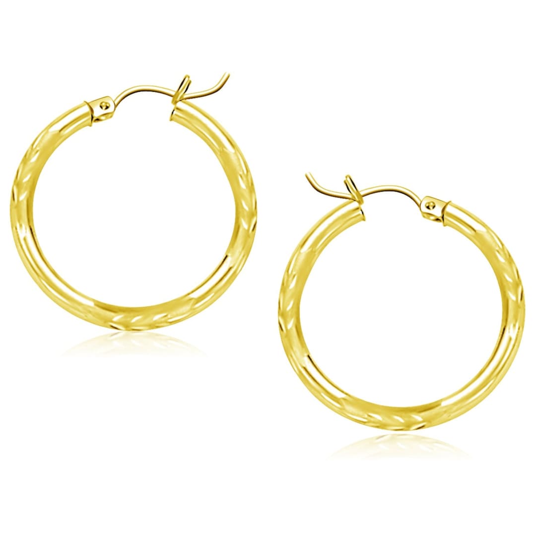 14k Yellow Gold Diamond Cut Hoop Earrings (25mm) | Richard Cannon Jewelry