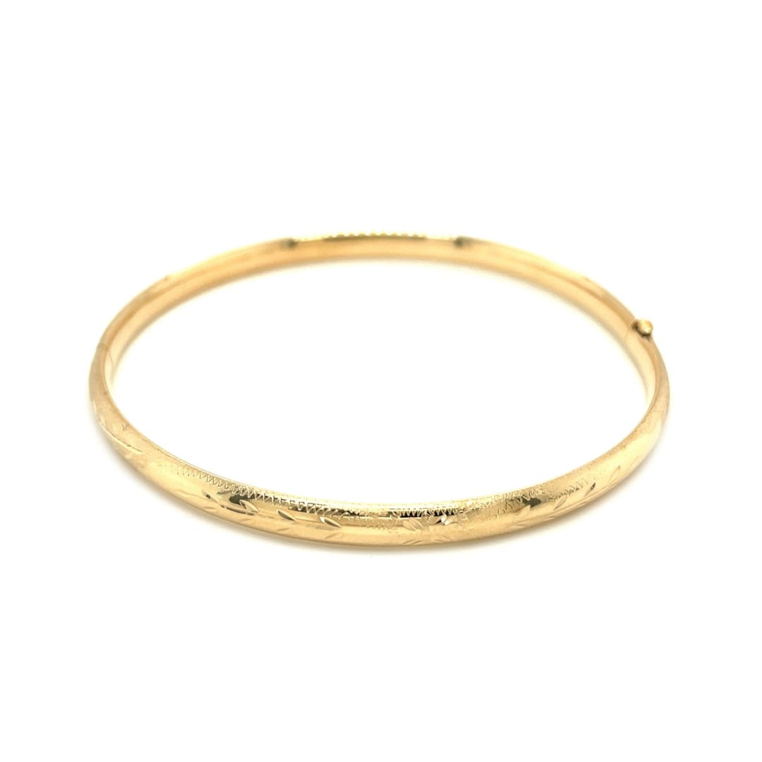 14k Yellow Gold Dome Florentine Design Bangle | Richard Cannon Jewelry