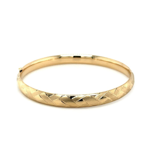 14k Yellow Gold Domed Bangle with a Weave Motif | Richard Cannon Jewelry