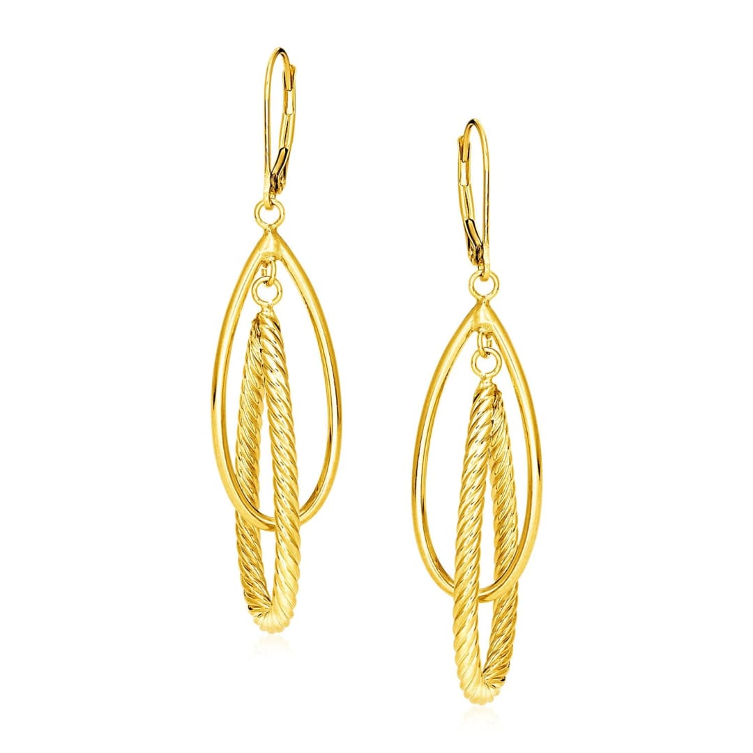 14k Yellow Gold Earrings with Shiny and Textured Teardrop Dangles | Richard Cannon Jewelry