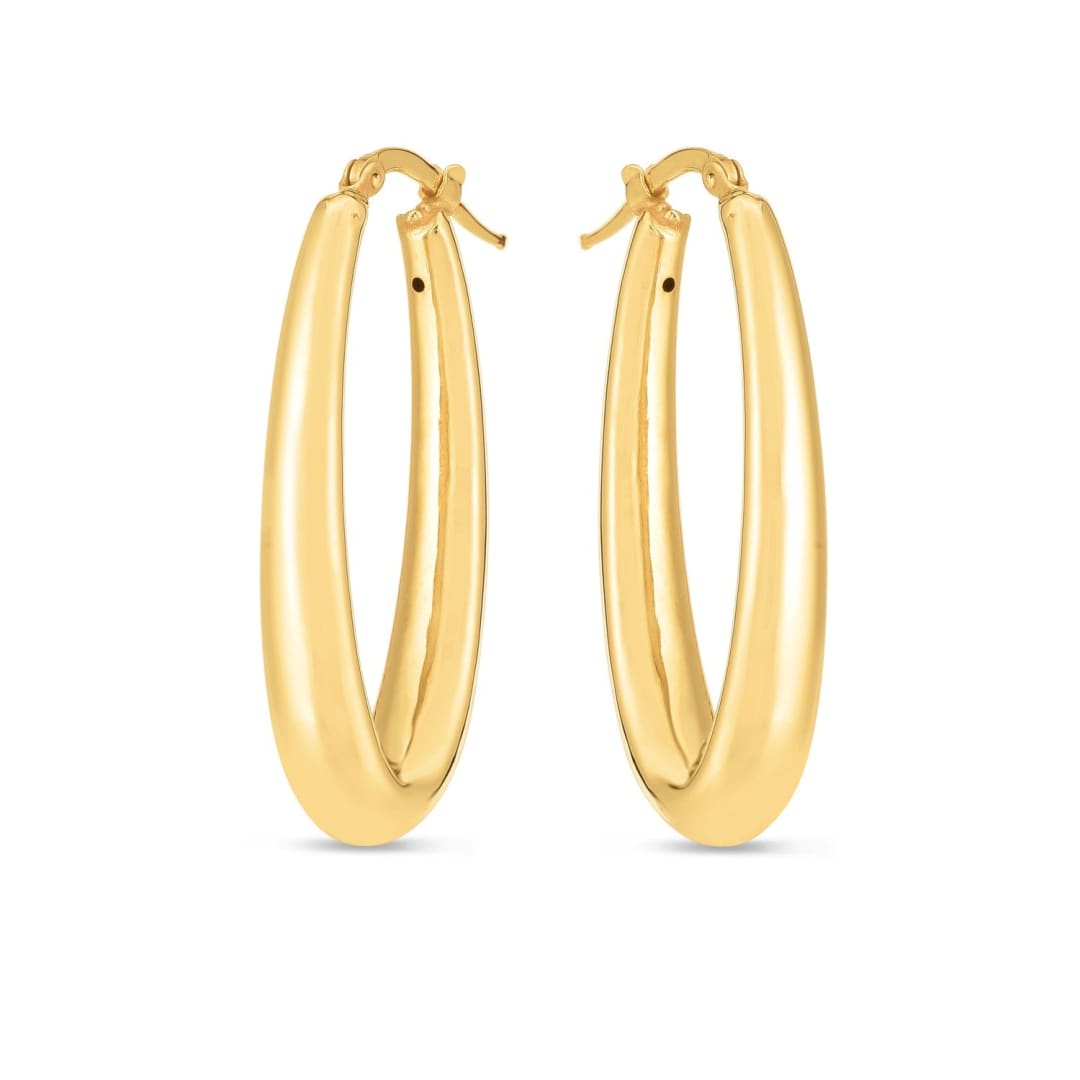 14k Yellow Gold Elongated Oval Hoops | Richard Cannon Jewelry