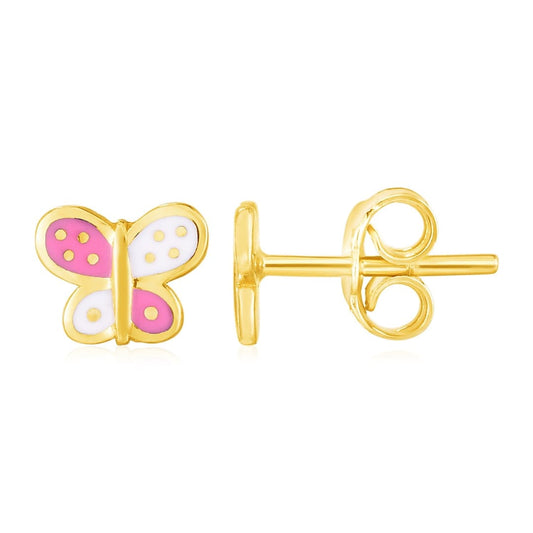 14k Yellow Gold and Enamel Pink and White Butterfly Stud Earrings | Richard Cannon Jewelry