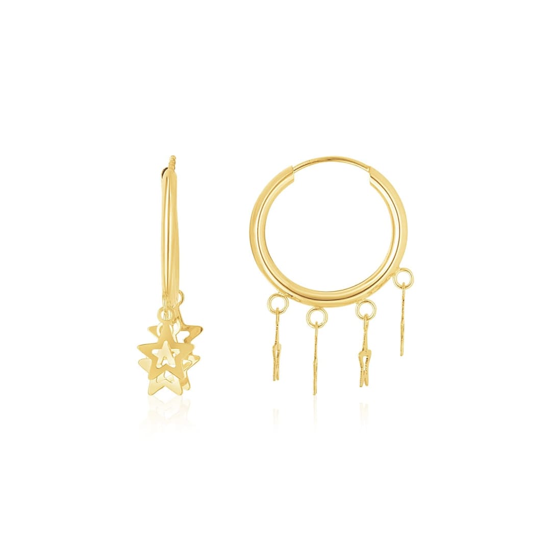 14K Yellow Gold Endless Star Charm Huggie Hoop Earrings | Richard Cannon Jewelry