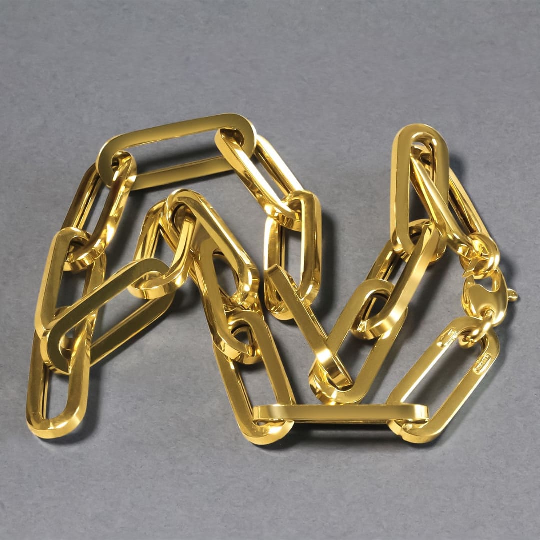 14k Yellow Gold Extra Wide Paperclip Chain Necklace | Richard Cannon Jewelry