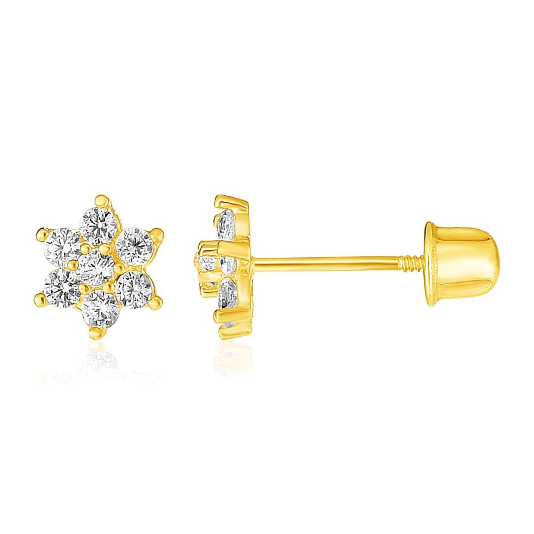 14k Yellow Gold Flower Childrens Earrings | Richard Cannon Jewelry