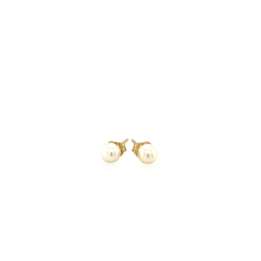 14k Yellow Gold Freshwater Cultured White Pearl Stud Earrings (4.0 mm) | Richard Cannon