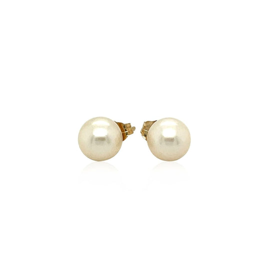 14k Yellow Gold Freshwater Cultured White Pearl Stud Earrings (7.0 mm) | Richard Cannon