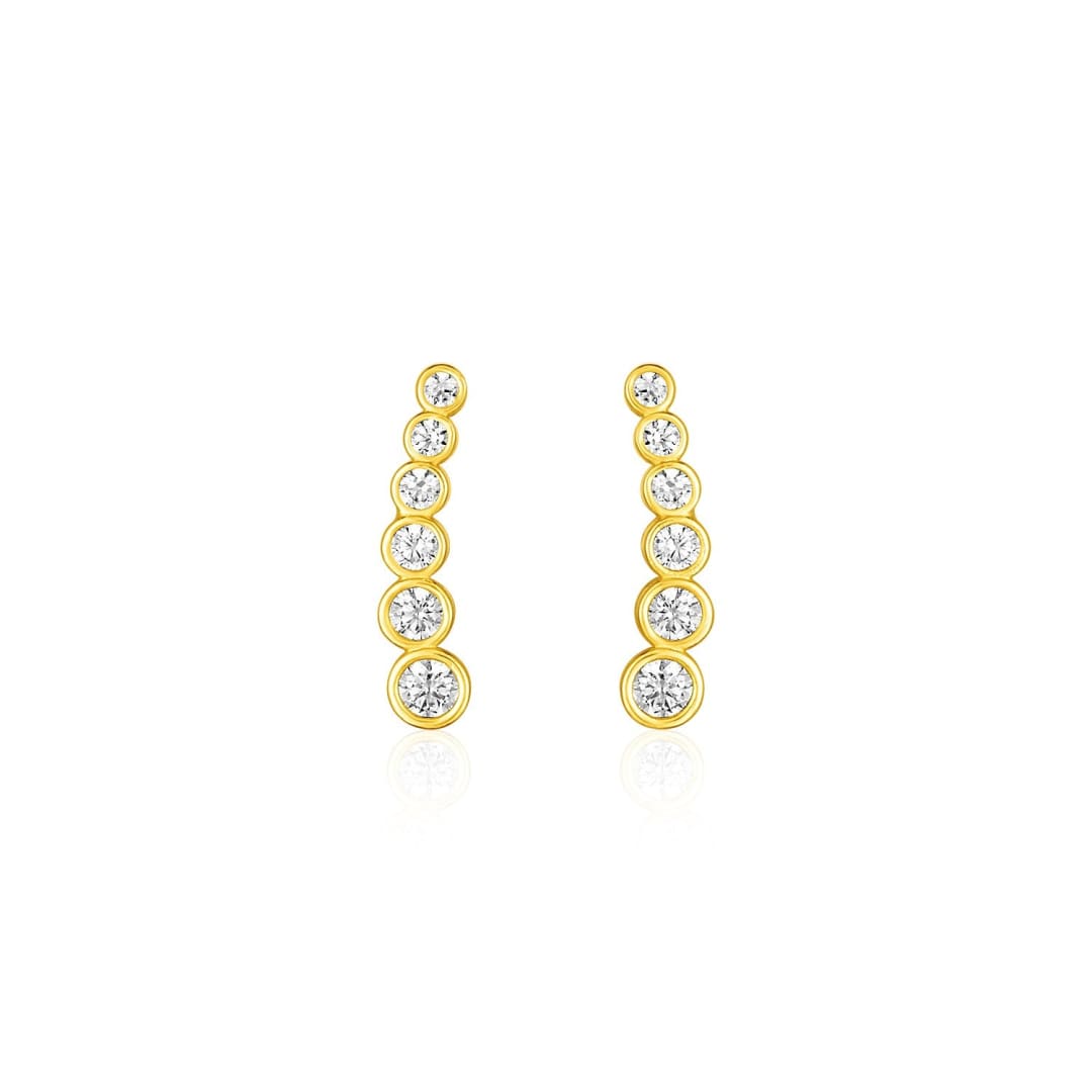 14k Yellow Gold Graduated Circles Climber Post Earrings with Cubic Zirconias | Richard