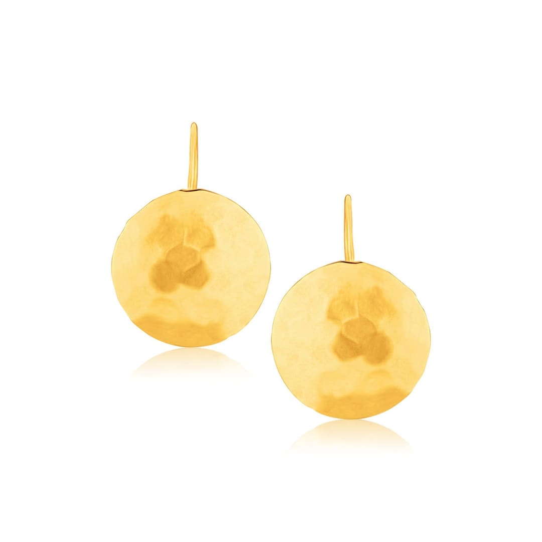 14k Yellow Gold Hammered Texture Disc Drop Earrings Medium | Richard Cannon Jewelry