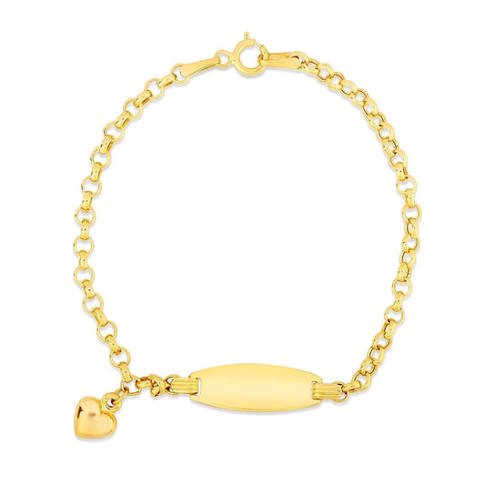 14k Yellow Gold Heart Accented Children’s Cable Chain ID Bracelet | Richard Cannon Jewelry