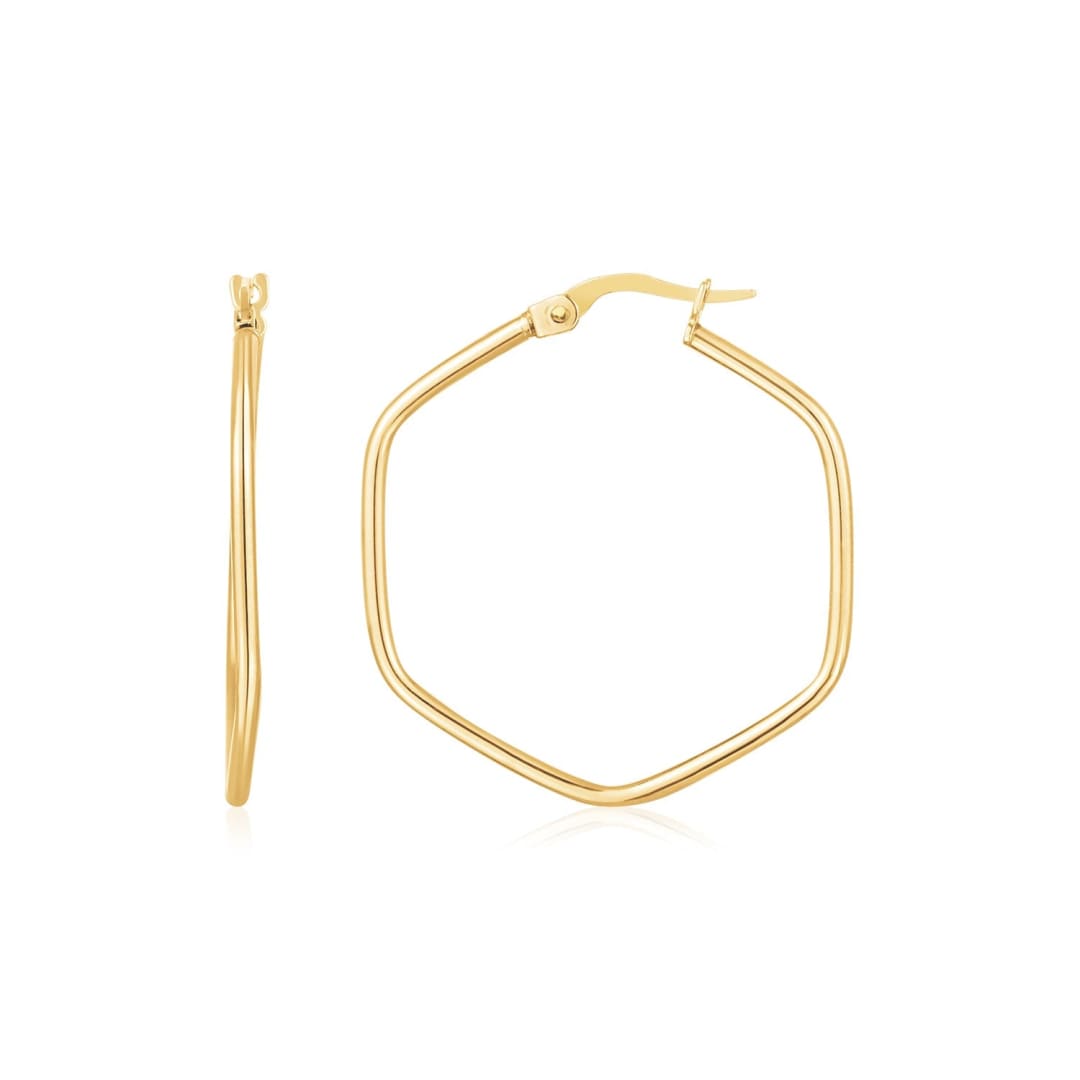 14K Yellow Gold Hexagon Hoop Rounded Edge Earrings | Richard Cannon Jewelry