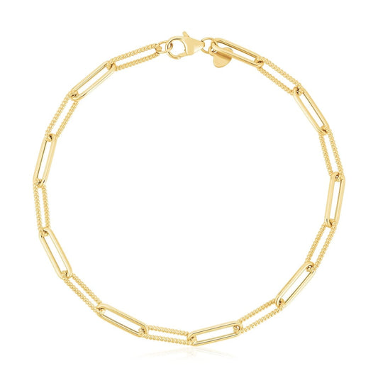 14k Yellow Gold High Polish Alternating Bead Paperclip Bracelet (3.5mm) | Richard Cannon
