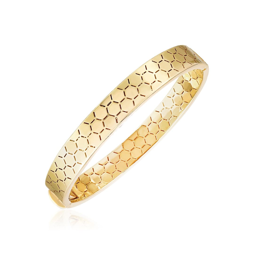 14k Yellow Gold High Polish Honeycomb Bangle (8.9mm) | Richard Cannon Jewelry