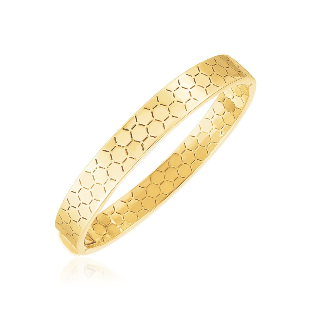 14k Yellow Gold High Polish Honeycomb Bangle (8.9mm) | Richard Cannon Jewelry
