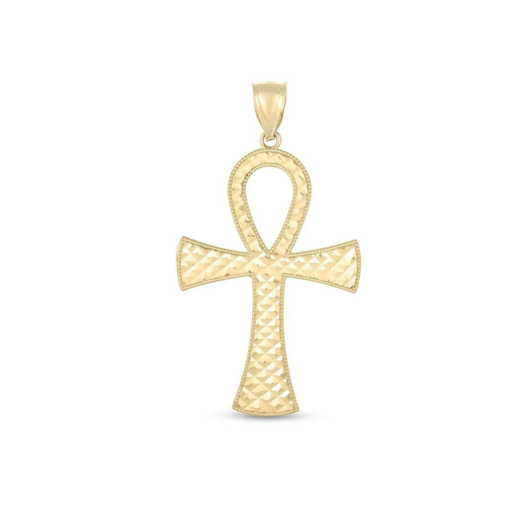 14k Yellow Gold High Polish Textured Ankh Pendant | Richard Cannon Jewelry