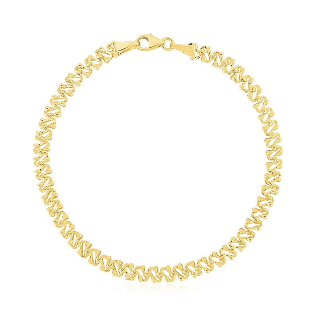 14k Yellow Gold High Polish Textured Fancy Chain Bracelet (4mm) | Richard Cannon Jewelry