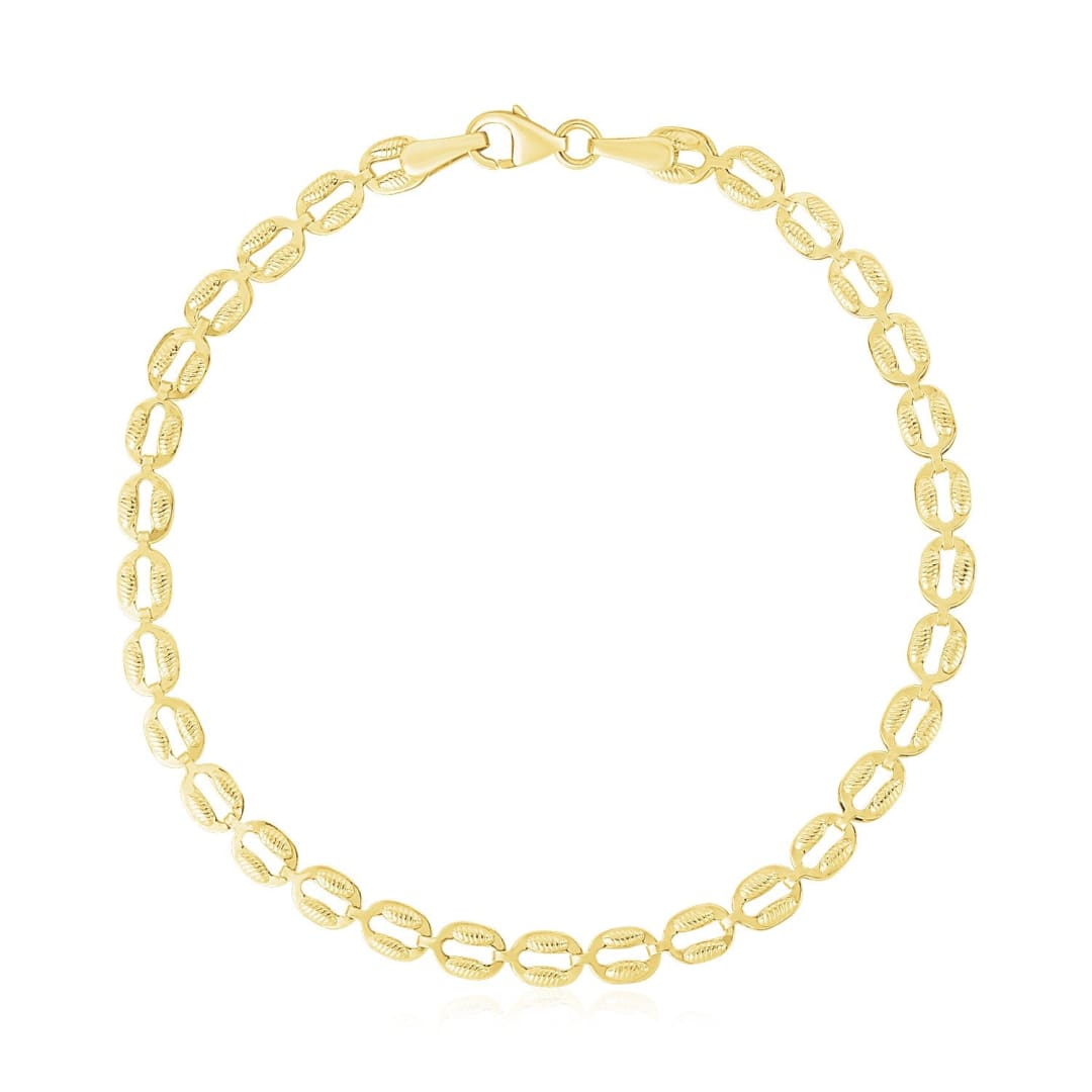 14k Yellow Gold High Polish Textured Puffed Oval Link Bracelet (3.8mm) | Richard Cannon