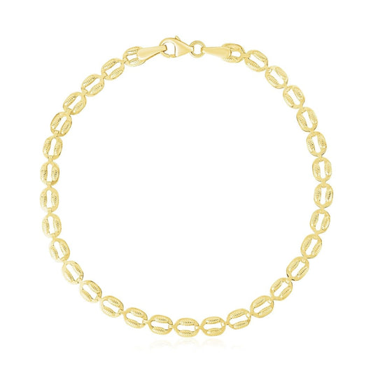 14k Yellow Gold High Polish Textured Puffed Oval Link Bracelet (3.8mm) | Richard Cannon