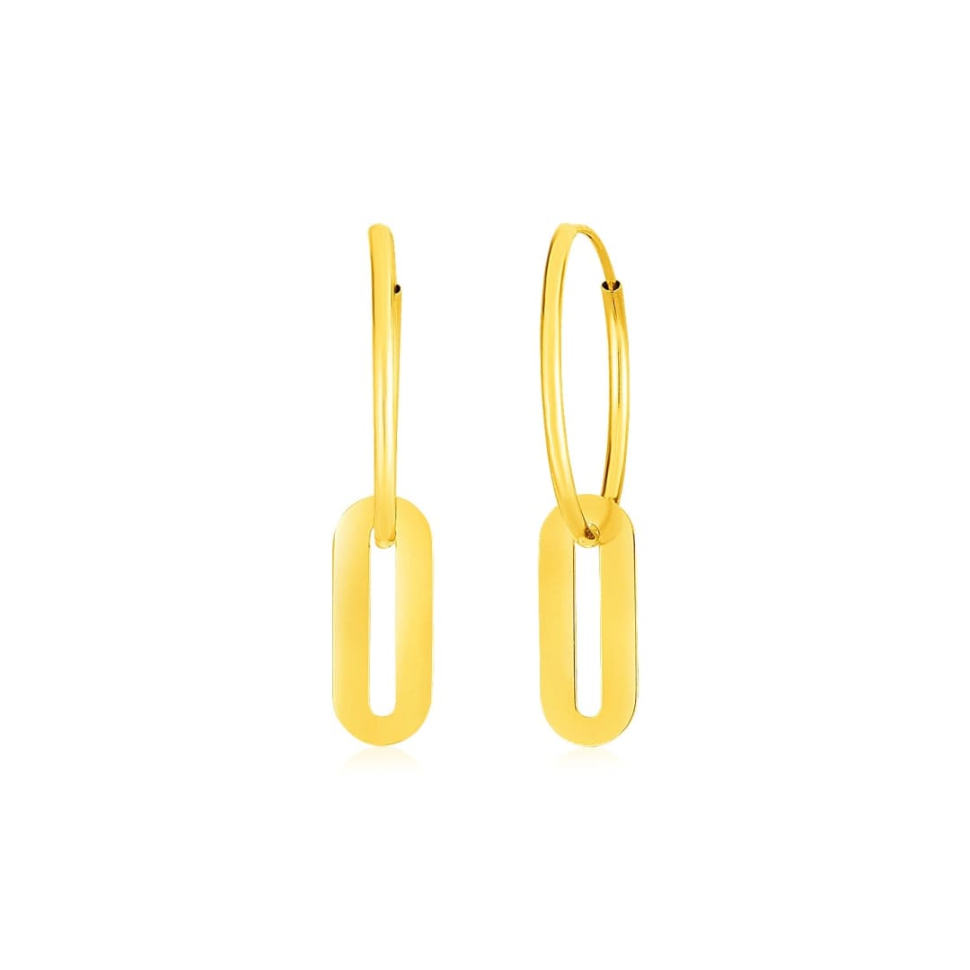 14k Yellow Gold Huggie Style Hoop Earrings with Paperclip Link Drops | Richard Cannon