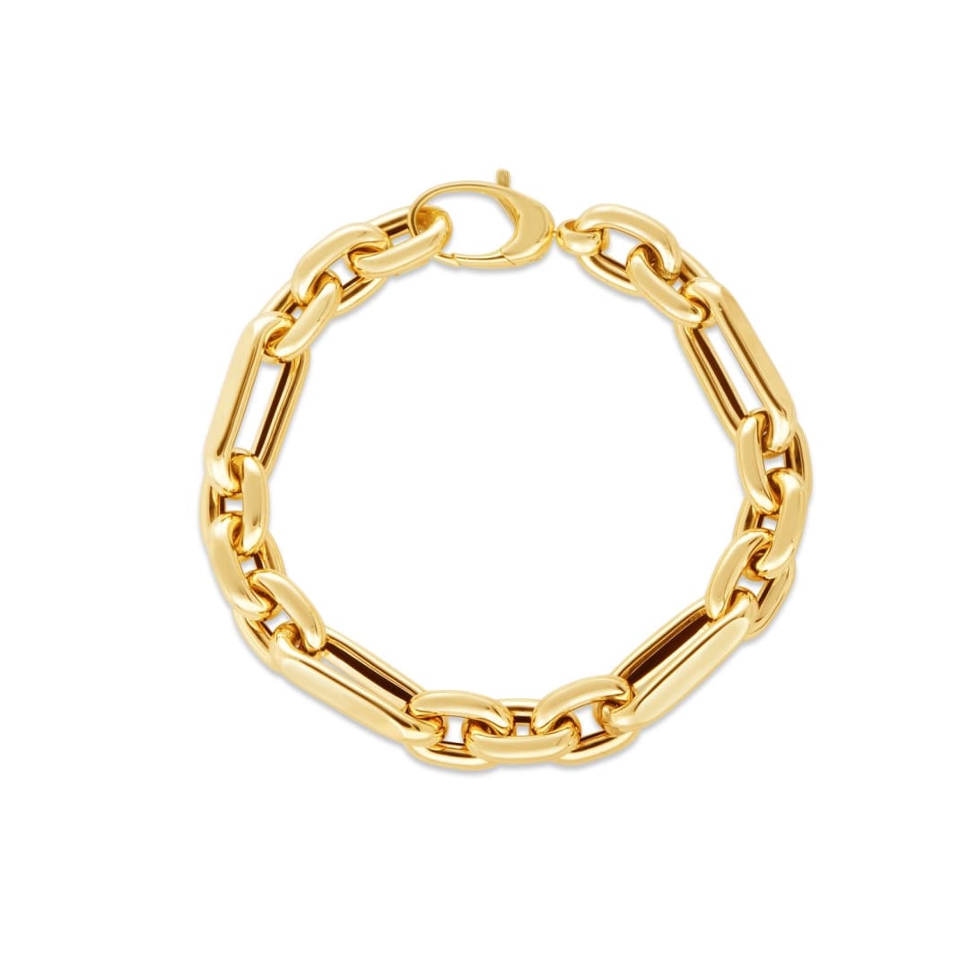 14k Yellow Gold Italian Alternating Paperclip Oval Links Bracelet | Richard Cannon Jewelry