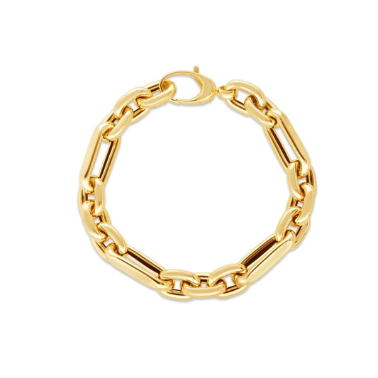 14k Yellow Gold Italian Alternating Paperclip Oval Links Bracelet | Richard Cannon Jewelry