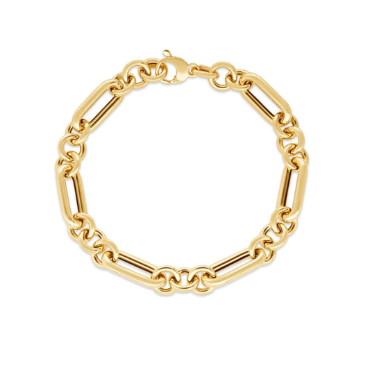 14k Yellow Gold Italian Alternating Paperclip Round Links Bracelet | Richard Cannon