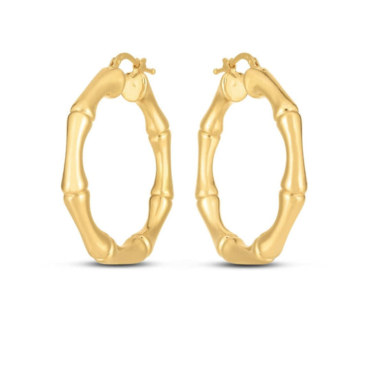 14k Yellow Gold Large Bamboo Hoops (35mm) | Richard Cannon Jewelry