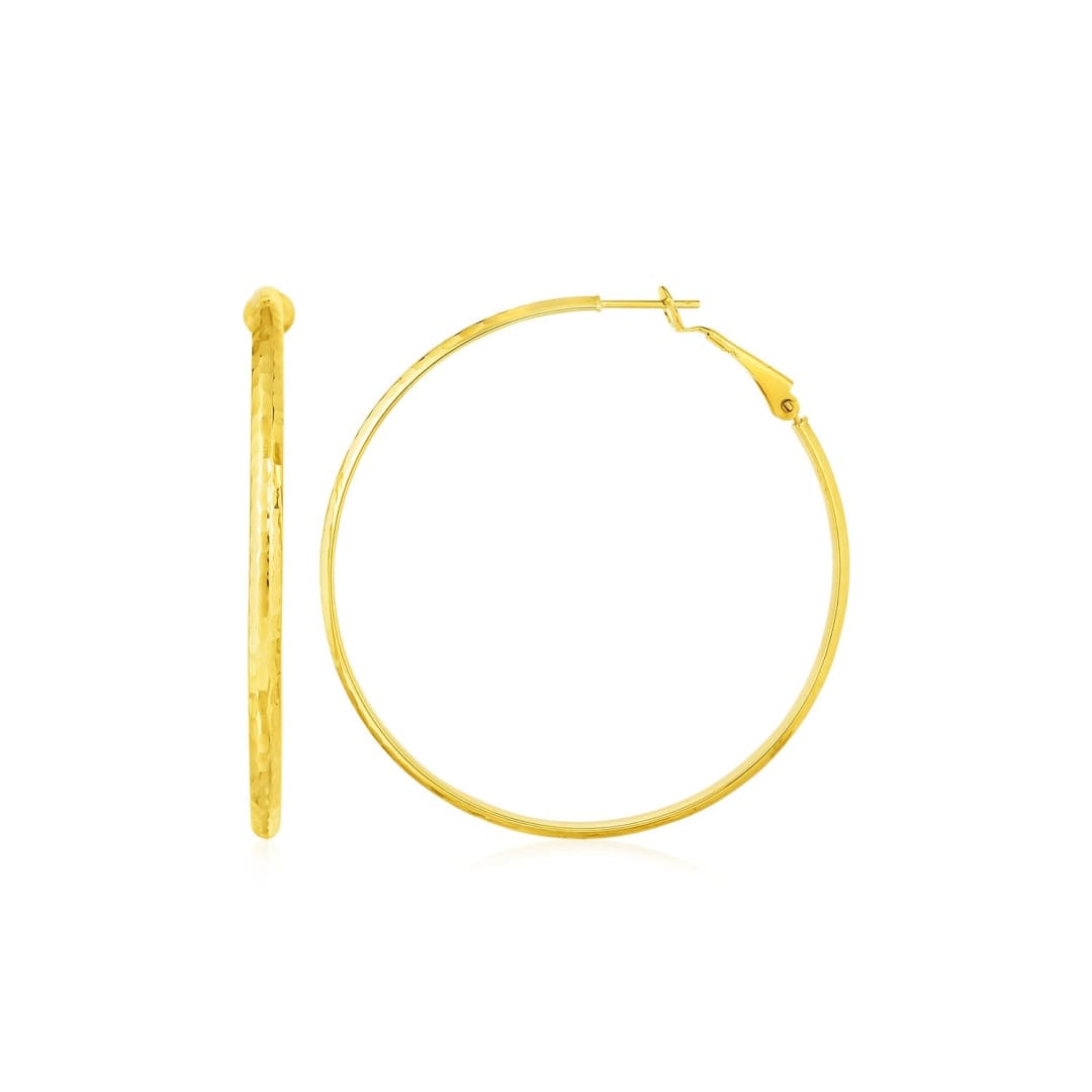 14k Yellow Gold Large Textured Round Hoop Earrings | Richard Cannon Jewelry