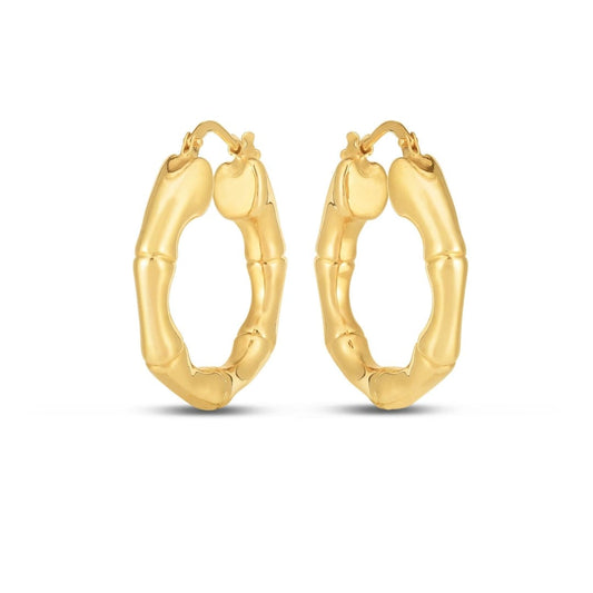 14k Yellow Gold Medium Bamboo Hoop Earrings (25mm) | Richard Cannon Jewelry
