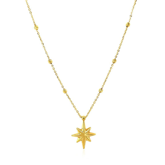 14k Yellow Gold Necklace with Eight Pointed Star and Beads | Richard Cannon Jewelry